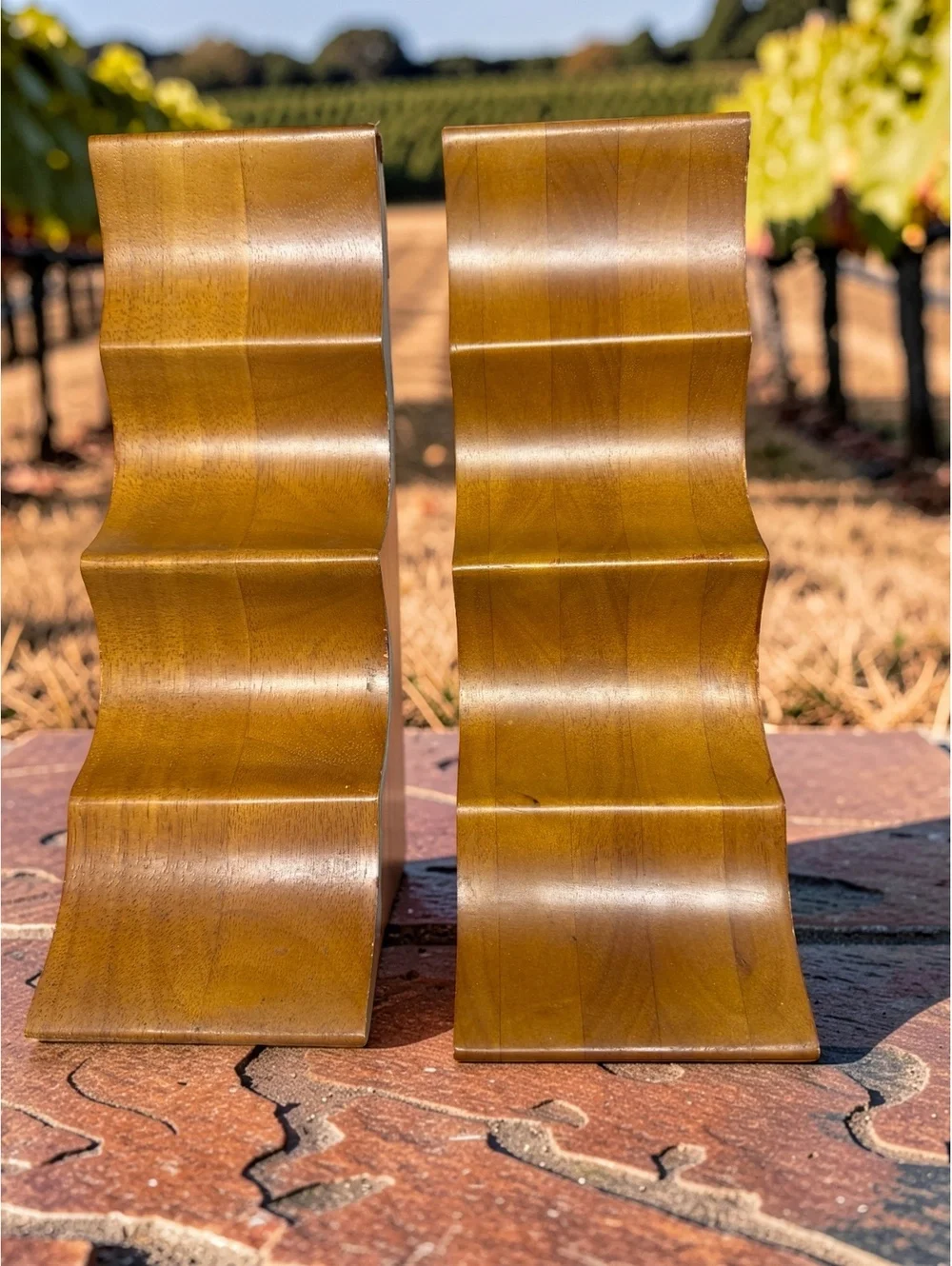 Cost Plus World Market Sculptural Wood Wave Wine Racks Bottle Holders Set of 2